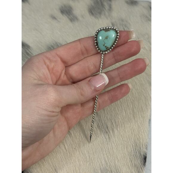 HUGE Sterling Silver 4” Blue Kingman Turquoise Hair Pin Wedding Accesory Bun 925 main image 7
